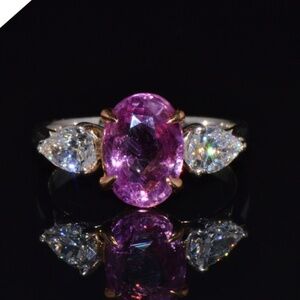 GIA NATURAL 3.88CTS VVS D DIAMOND PINK SAPPHIRE SOLID PLATINUM 18K GOLD RING